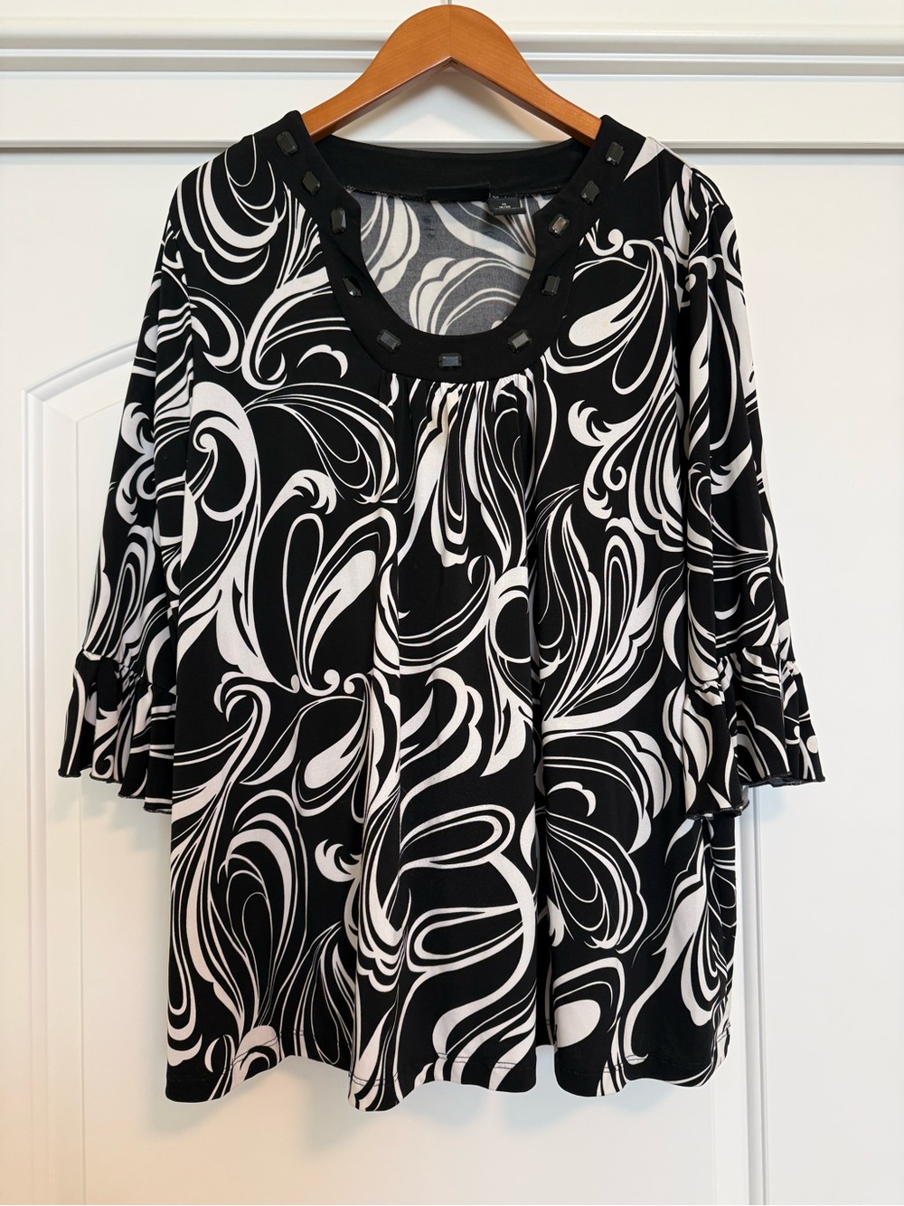 Maggie Barnes Black & White Swirl Tunic with Studded Scoop Neck